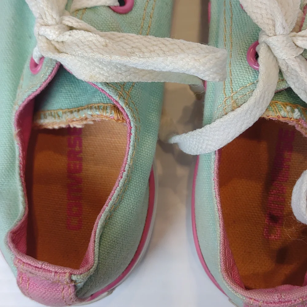 Converse Youth All Star Low Double Tongue Laces Sneakers Skate Shoes Pink & Mint